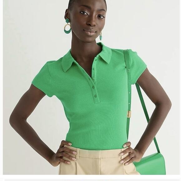 J. Crew Tops - J Crew Rib Polo Shirt Kelly Green Spring Classic Golf Size XL